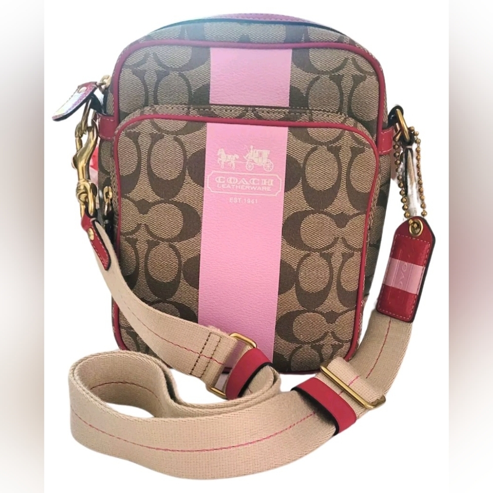 RARE EUC Coach Heritage Stripe Flight Bag Signature C Crossbody Leather